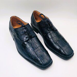 BOLANO 514-002 Navy Blue Alligator Print Dress Shoes Men's US Sz 10 Excellent!